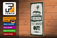 Holzschild Spruch Voltaire Reisen tut immer gut 10x27cm
