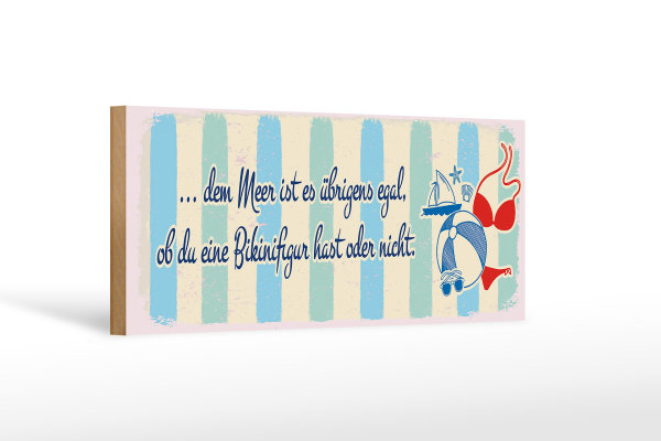 Holzschild Spruch Meer Urlaub egal ob du Bikinifigur 27x10cm