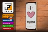 Holzschild Spruch Essen I love Wurst Herz 10x27cm