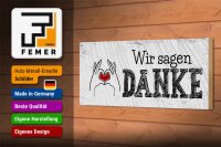 Holzschild Spruch wir sagen danke Herz 27x10cm
