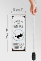 Holzschild Spruch Katze ich arbeite hart damit meine 10x27cm
