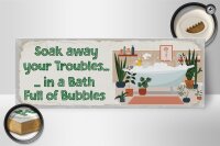 Holzschild Spruch Bad Soak away your Troubles Bath 10x27cm