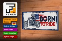 Holzschild Spruch Biker Born to Ride USA 27x10cm Motorcycle