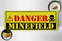 Holzschild Achtung Danger Mine Field Minenfeld 27x10cm