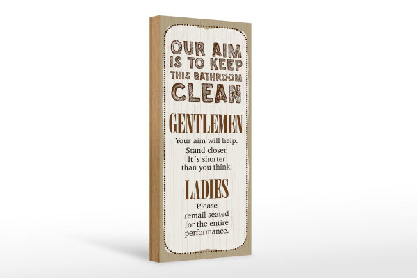 Holzschild Spruch Keep this bathroom clean 10x27cm