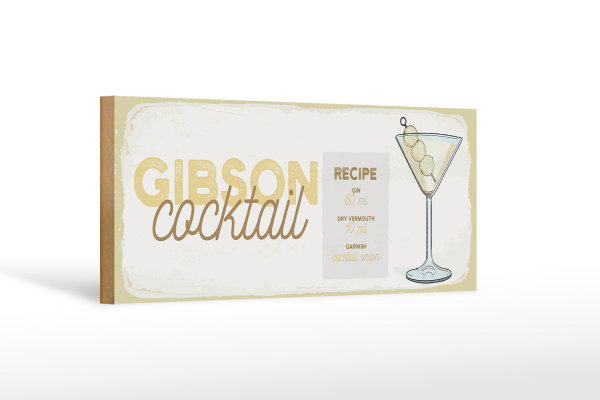 Holzschild Rezept Gibson Cocktail Recipe 27x10cm