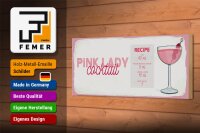 Holzschild Rezept Pink Lady Cocktail Recipe 27x10cm