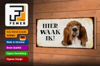 Holzschild Spruch 27x10cm holländisch Hier Waak ik Bassett Hund
