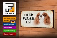 Holzschild Spruch 27x10cm holländisch Hier Waak ik King Charles Spaniel