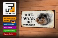 Holzschild Spruch 27x10cm holländisch Hier Waak ik Schnauzer Hund