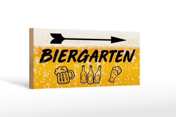 Holzschild 27x10cm Biergarten rechts Bier