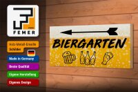Holzschild 27x10cm Biergarten links Bier