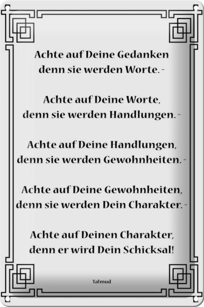 Blechschild Spruch 20x30cm Achte auf deine Gedanken