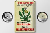Blechschild Spruch 20x30cm Unkraut verkaufen Selbstpflücker