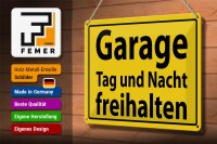 Blechschild Hinweis 30x20cm Garage Tag und Nacht freihalten