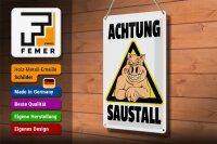 Blechschild Tiere 20x30cm Schwein Achtung Saustall