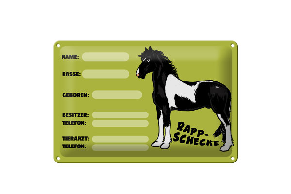Blechschild Pferd 30x20cm Rappschecke Name Besitzer Rasse