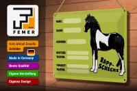 Blechschild Pferd 30x20cm Rappschecke Name Besitzer Rasse
