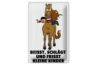 Blechschild Hinweis 20x30cm Pferd beisst frisst Kinder
