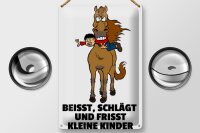 Blechschild Hinweis 20x30cm Pferd beisst frisst Kinder