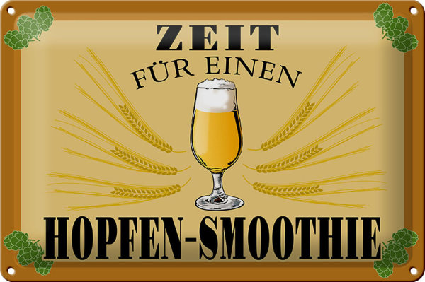 Blechschild Alkohol 30x20cm Zeit für Hopfen Smoothie Bier