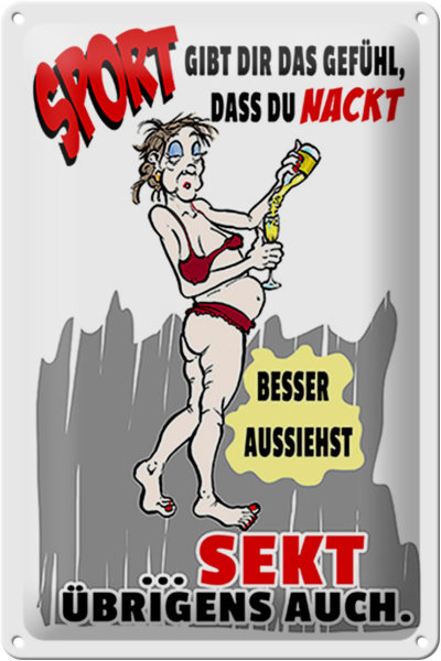 Blechschild Alkohol 20x30cm Sport, Sekt nackt besser aussehen