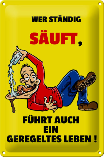 Blechschild Alkohol 20x30cm Wer ständig säuft geregeltes Leben