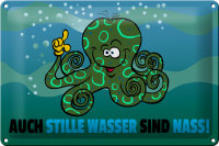 Blechschild Spruch 30x20cm Auch stille Wasser sind nass