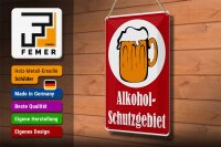 Blechschild Hinweis 20x30cm Alkohol Schutzgebiet (rot)