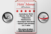Blechschild Spruch 20x30cm Hotel Mama weiß-rotes