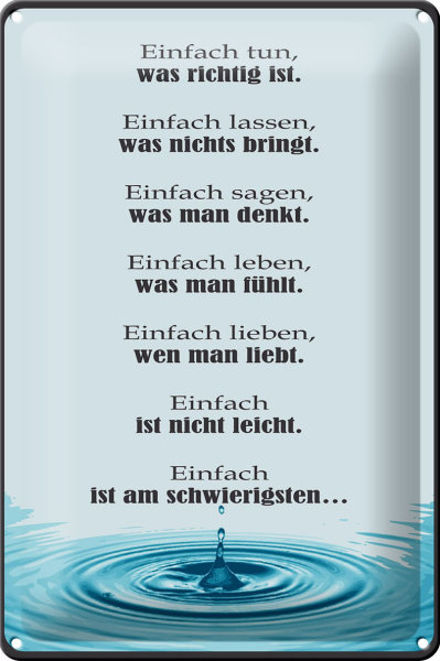 Blechschild Spruch 20x30cm Einfach ist am schwierigsten