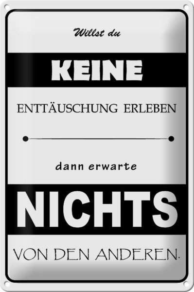 Blechschild Spruch 20x30cm Erwarte nichts von Anderen