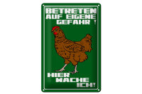 Blechschild Hinweis 20x30cm Betreten auf eigene Gefahr Hahn