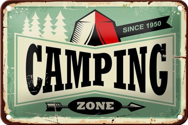 Blechschild Retro 18x12cm Camping Zone Outdoor Abenteuer