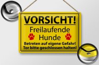 Blechschild Hinweis 30x20cm Vorsicht Freilaufende Hunde