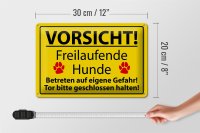 Blechschild Hinweis 30x20cm Vorsicht Freilaufende Hunde