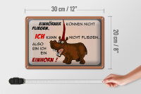 Blechschild Tiere 30x20cm kann nicht fliegen bin Einhorn