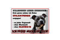 Blechschild Hinweis 30x20cm Hund Willkommen Einbrecher