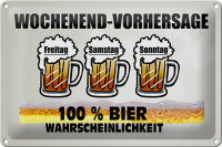 Blechschild Alkohol 30x20cm Wochenend Vorhersage 100% Bier
