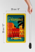 Blechschild Havana 20x30cm Cuba Zeichnung gelbes Auto