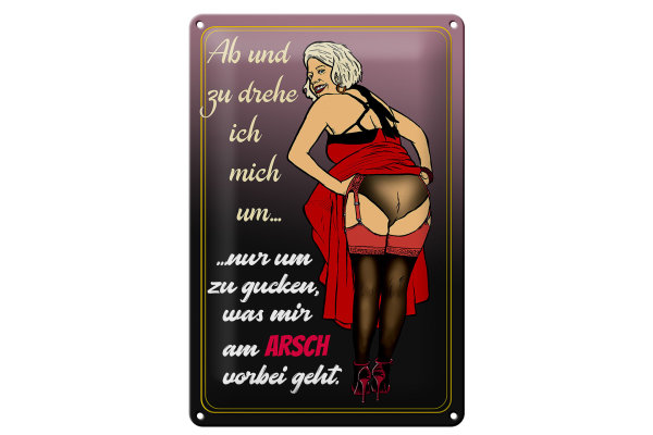 Blechschild Pinup 20x30cm ab und zu drehe ich mich um Arsch