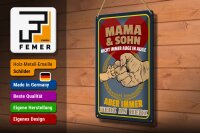 Blechschild Spruch 20x30cm Mama und Sohn immer Herz an Herz