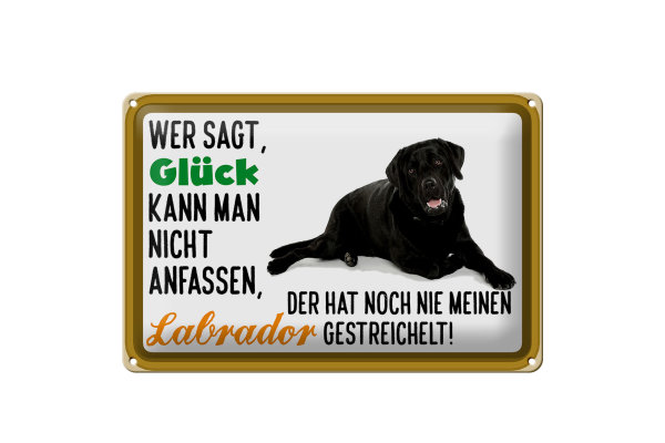 Blechschild Spruch 30x20cm Glück nicht anfassen Labrador