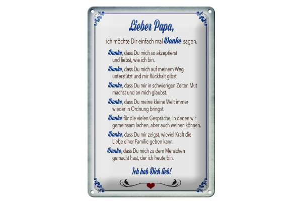 Blechschild Spruch 20x30cm lieber Papa Ich hab dich lieb