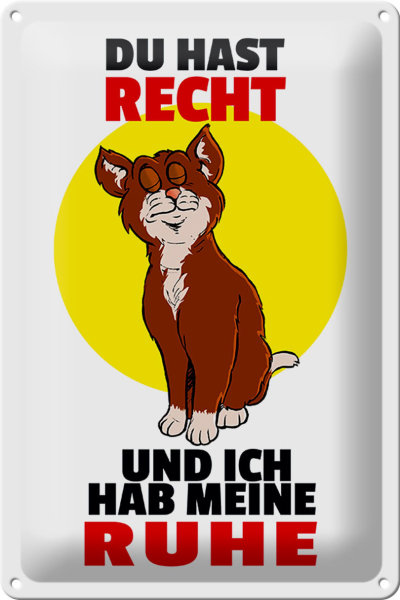 Blechschild Spruch 20x30cm Du hast Recht und ich Ruhe (Katze)