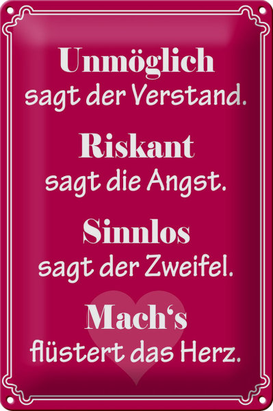 Blechschild Spruch 20x30cm Unmöglich sagt der Verstand