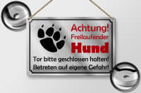 Blechschild Hinweis 30x20cm Achtung Freilaufender Hund Gefahr