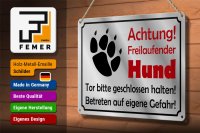 Blechschild Hinweis 30x20cm Achtung Freilaufender Hund Gefahr