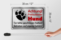 Blechschild Hinweis 30x20cm Achtung Freilaufender Hund Gefahr