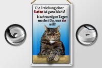 Blechschild Spruch 20x30cm die Erziehung einer Katze leicht